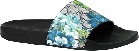 blue gucci flower slides|blue gucci slides floral.